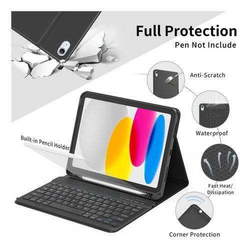 Funda Con Teclado Para iPad A16 10ma Y 11va Gen Negro