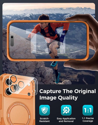 Funda Con Protector Pantalla Y Lente Para Iphon 17 Pro Max Naranja
