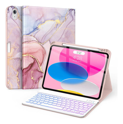 Funda Con Teclado Para iPad (a16) 11th/10th Gen Rosa