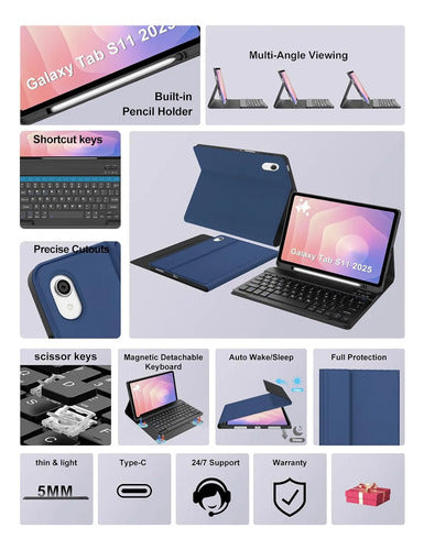 Funda Con Teclado Para Samsung Galaxy Tab S11 11' Azul Oscuro