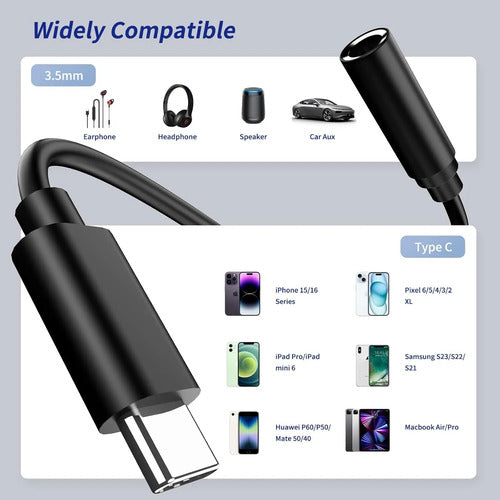 Adaptador Microfono Usb C A 3.5mm P/ iPhone Y Samsung Galaxy Negro