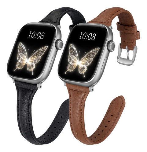 Set Correas De Cuero Slim Para Apple Watch Negro/marrón 3.8 Cm