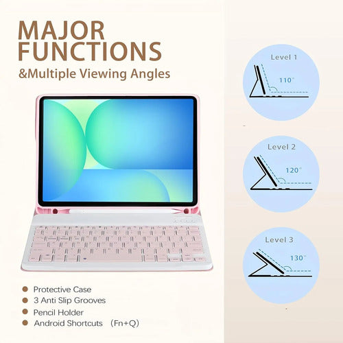 Funda Con Teclado Para Samsung Galaxy Tab S10 Lite & S10 Rosa