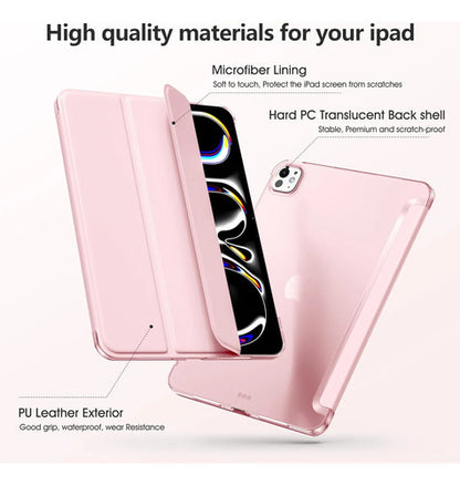 Funda iPad Pro Trasera Translúcida Con Soporte Tríptico Rosa