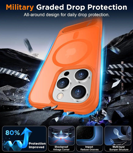 Funda Magnética Temdan Para iPhone 16 Pro Max Con Soporte Naranja