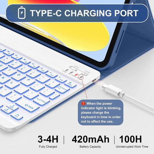 Funda Con Teclado Para iPad (a16) 11th/10th Gen Azul