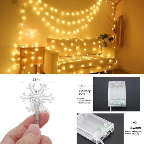 Luces Navideñas Cesof, 20 Ft 40 Led, Forma De Copo De Nie... Blanco