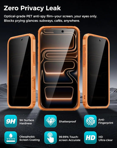 Funda Con Protector Pantalla Y Lente Para Iphon 17 Pro Max Naranja
