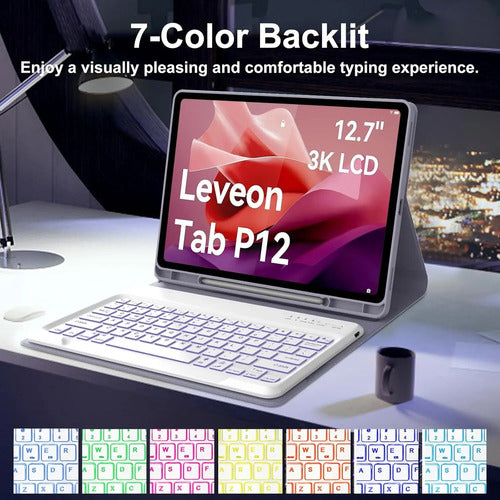 Funda Con Teclado Para Lenovo Tab P12 Lavanda