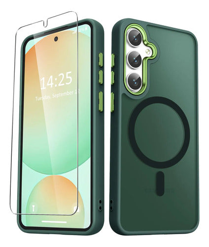 Funda Magnética Mate Para Samsung Galaxy S25+ Plus Verde Oscuro