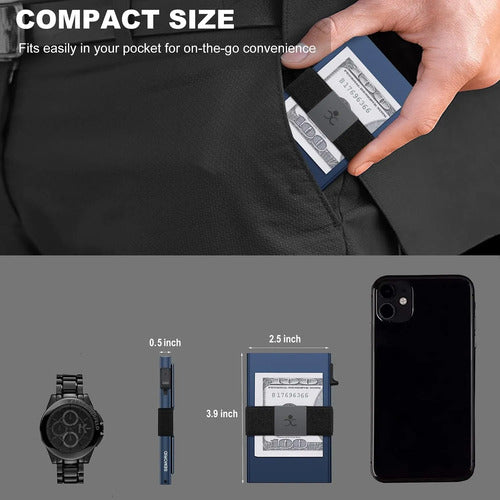 Cartera Semorid Minimalista Para Hombre Con Bloqueo Rfid Azul Marino