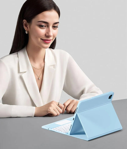 Funda Con Teclado Harvopu Para iPad Air & Pro Celeste