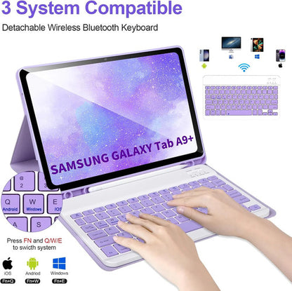 Funda Con Teclado Para Samsung Galaxy Tab A9+ 11'' 2023 Morado