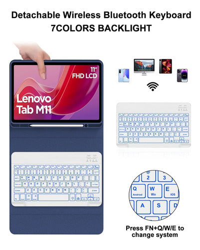 Funda Con Teclado Para Lenovo Tab M11 / K11 Lte 11 Pulgadas Azul Marino