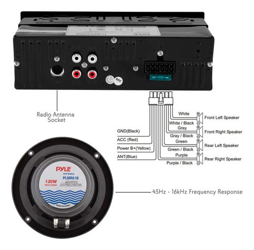 Sistema Estéreo Marino Bluetooth Pyle Plmrkt48bk 6.5 Pul