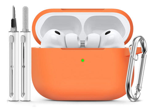 Funda De Silicona Para AirPods Pro 3 Con Kit Limpieza Naranja