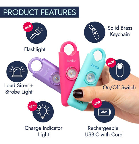 Alarma Personal De Seguridad She's Birdie - Recargable Rosa