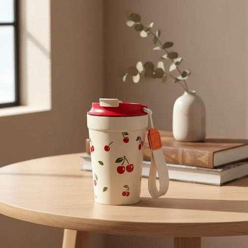 Taza De Café De Plástico De 400 Ml Con Tapa Rojo