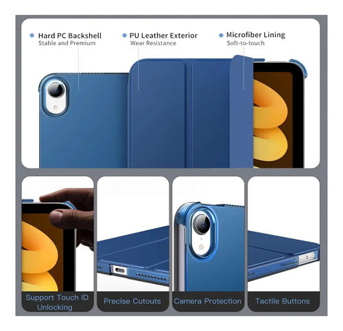Funda Para iPad Mini 7 (a17 Pro) 2024 Y Mini 6 2021 Azul Acero