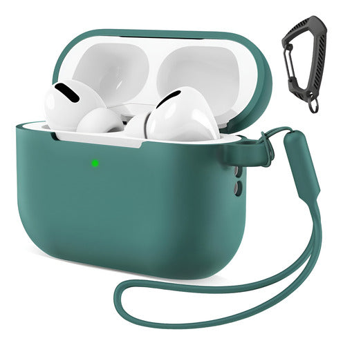 Funda Para  AirPods Pro 3 Con Llavero. Verde Oscuro