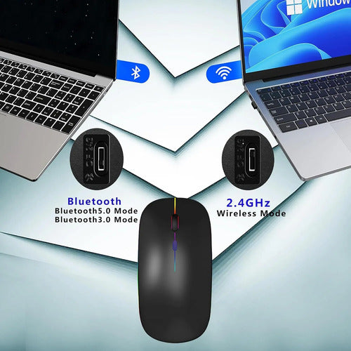 Mouse Inalámbrico Bluetooth Recargable Led Dual Mode Negro
