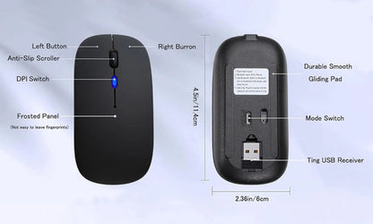Mouse Inalámbrico Bluetooth Recargable Led Dual Mode Negro