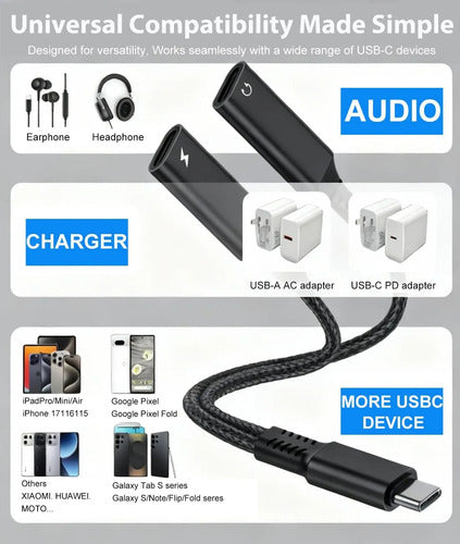 Adaptador Usb C Splitter Audio Jack