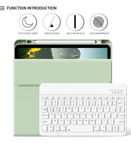 Funda Con Teclado Para iPad Air 7th/6th/5th/4th Gen, Verde Claro