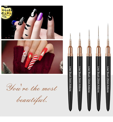 Juego De 5 Pinceles Premium Para Diseño De Uñas De Artdone