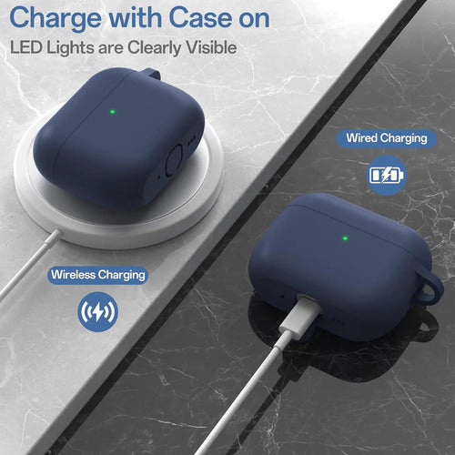 Funda De Silicona Para AirPods Pro 3 Con Llavero Azul Marino