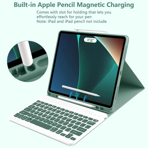 Funda Con Teclado Para iPad Air 13'' M4/m3/m2/pro 12.9 Verde Oscuro