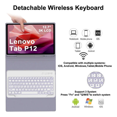 Funda Con Teclado Para Lenovo Tab P12 Lavanda