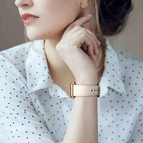 Correa De Cuero Elegante Para Apple Watch Beige 3.8 Cm
