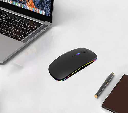 Mouse Inalámbrico Bluetooth Recargable Led Dual Mode Negro