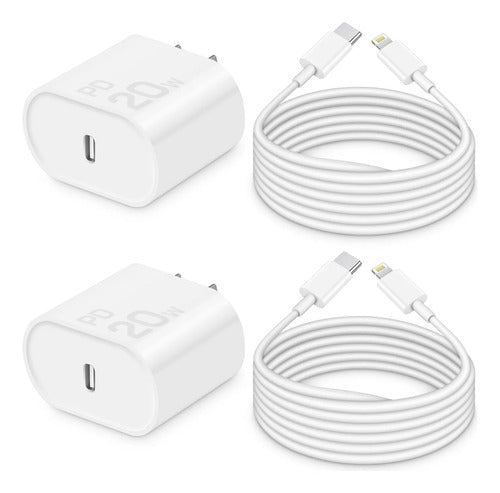 Set De Carga Rápida iPhone 20w Con Cable De 3 Metros Blanco