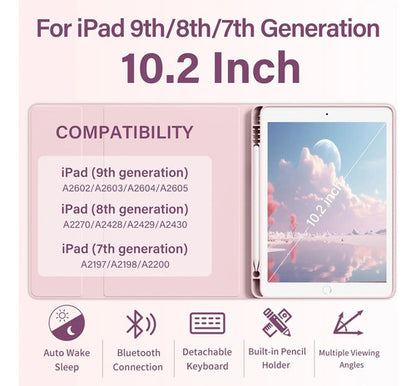 Funda Con Teclado Para iPad 9th/8th/7th Gen 10.2'' Rosa Rosa