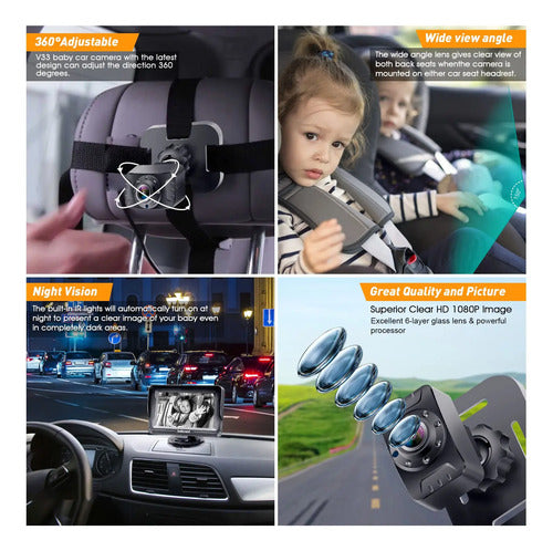 Cámara Hd 1080p Para Vigilancia Infantil En Auto Negro