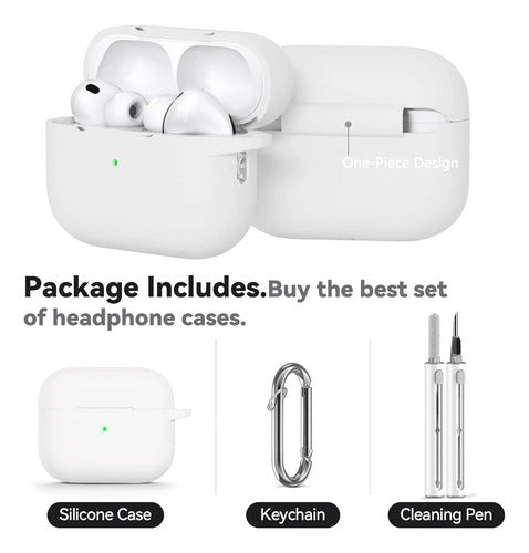 Funda De Silicona Para AirPods Pro 3 Con Kit Limpieza Blanco