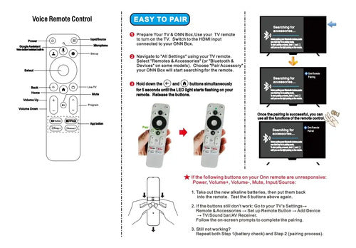 Control Remoto De Voz Para Onn Tv Fhd 4k Uhd Blanco