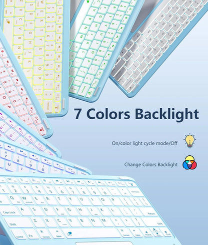 Funda Con Teclado Harvopu Para iPad Air & Pro Celeste