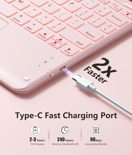 Funda Con Teclado Harvopu Para iPad Air & Pro Rosa