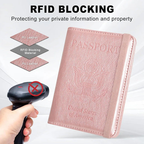 Acdream Rfid Blocking Passport Holder Travel Wallet, Rose... Dorado Oscuro