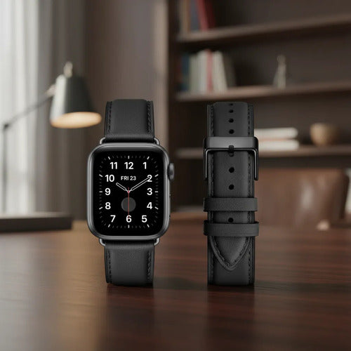 Correa De Cuero Para Apple Watch Negro 4 Cm