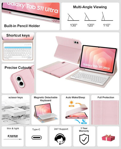 Funda Con Teclado Para Samsung Tab S11 Ultra Rosa
