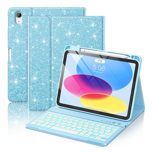 Funda Con Teclado Para iPad A16 11th 10th Gen Azul