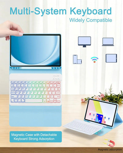 Funda Con Teclado Para Samsung Galaxy Tab A11+/a9+ 11' Azul Claro