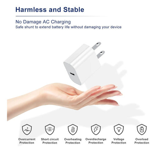 Cargador Rápido Para iPhone De 20 W. Cable Usb C A Lightning Blanco