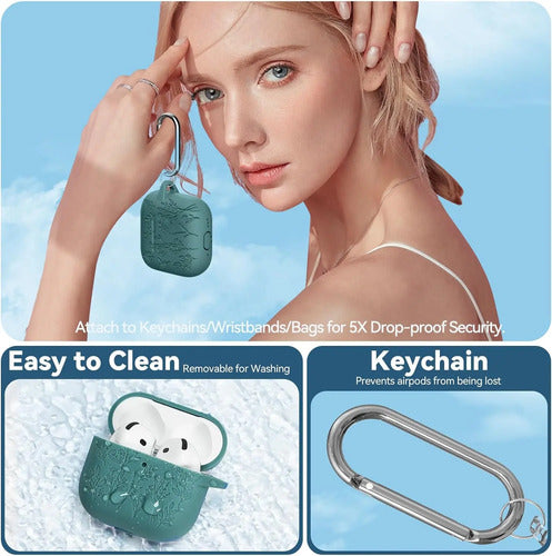 Funda Estuche Para AirPods 4, Silicona, Con Kit De Limpieza Verde Oscuro