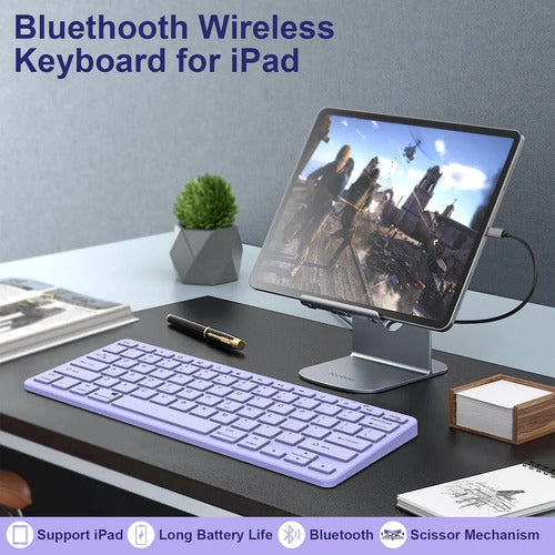Teclado Bluetooth Taiyang Para iPad Y Dispositivos Bluetooth Morado Claro