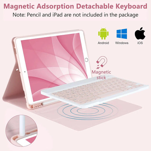 Funda Con Teclado Para iPad De 9a Generacion. Rosa